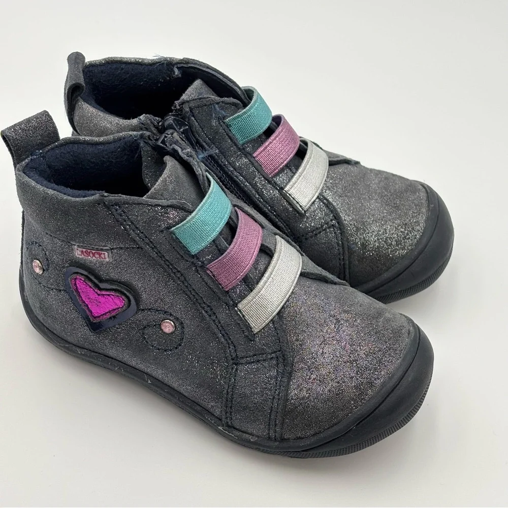 Lasocki Toddler Girls Glitter Ankle Boots w/ Heart Patch‎ Size 8